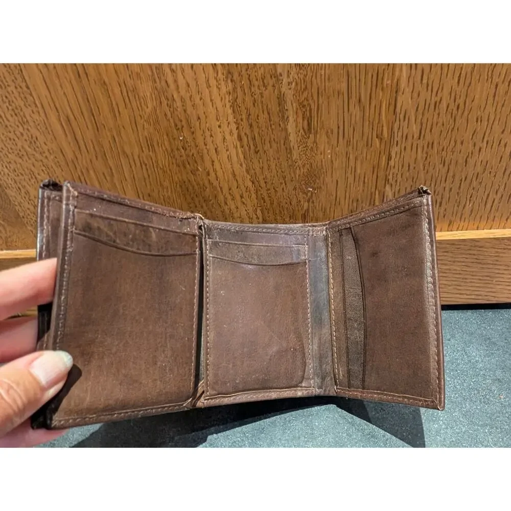 Valenchi Genuine Soft Brown Leather Trifold Wallet Men's